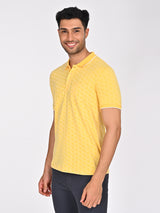 Men's Yellow Casual Regular Fit Printed Half Sleeves Polo Tshirt