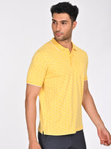 Men's Yellow Casual Regular Fit Printed Half Sleeves Polo Tshirt