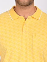 Men's Yellow Casual Regular Fit Printed Half Sleeves Polo Tshirt