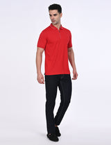 Men's Red Casual Regular Fit Solid Half Sleeves Polo Tshirt
