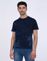 Men's Navy Casual Regular Fit Printed Half Sleeves Tshirt