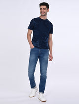 Men's Navy Casual Regular Fit Printed Half Sleeves Tshirt