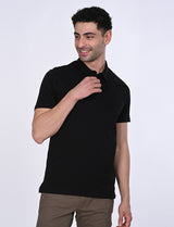 Men's Black Casual Regular Fit Solid Half Sleeves Polo Tshirt