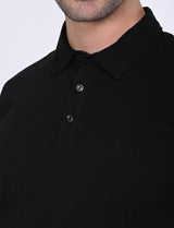 Men's Black Casual Regular Fit Solid Half Sleeves Polo Tshirt