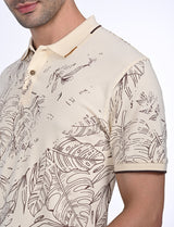 Men's White Casual Regular Fit Printed Half Sleeves Polo Tshirt