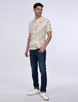 Men's White Casual Regular Fit Printed Half Sleeves Polo Tshirt