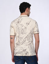 Men's White Casual Regular Fit Printed Half Sleeves Polo Tshirt