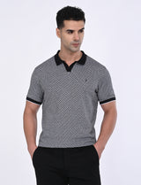 Men's Black Casual Regular Fit Printed Half Sleeves Polo Tshirt