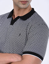 Men's Black Casual Regular Fit Printed Half Sleeves Polo Tshirt