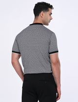 Men's Black Casual Regular Fit Printed Half Sleeves Polo Tshirt