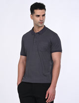Men's Grey Casual Regular Fit Printed Half Sleeves Polo Tshirt