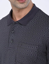 Men's Grey Casual Regular Fit Printed Half Sleeves Polo Tshirt