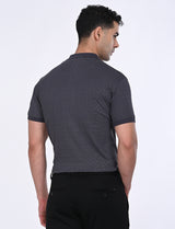 Men's Grey Casual Regular Fit Printed Half Sleeves Polo Tshirt