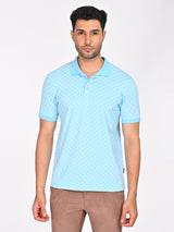 Men's Blue Casual Regular Fit Printed Half Sleeves Polo Tshirt
