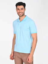 Men's Blue Casual Regular Fit Printed Half Sleeves Polo Tshirt