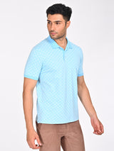 Men's Blue Casual Regular Fit Printed Half Sleeves Polo Tshirt