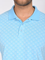 Men's Blue Casual Regular Fit Printed Half Sleeves Polo Tshirt