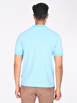 Men's Blue Casual Regular Fit Printed Half Sleeves Polo Tshirt