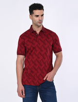 Men's Red Casual Regular Fit Printed Half Sleeves Polo Tshirt