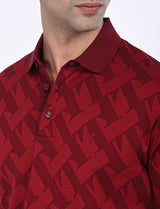 Men's Red Casual Regular Fit Printed Half Sleeves Polo Tshirt