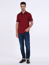 Men's Red Casual Regular Fit Printed Half Sleeves Polo Tshirt