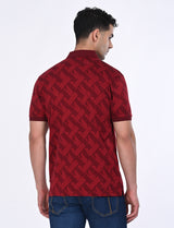 Men's Red Casual Regular Fit Printed Half Sleeves Polo Tshirt