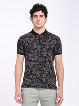 Men's Black Casual Regular Fit Printed Half Sleeves Polo Tshirt