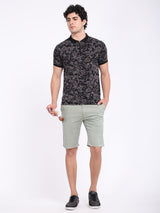 Men's Black Casual Regular Fit Printed Half Sleeves Polo Tshirt