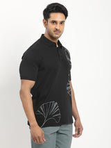 Men's Black Casual Regular Fit Printed Half Sleeves Polo Tshirt