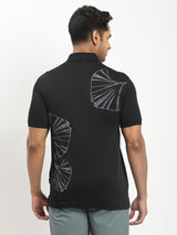 Men's Black Casual Regular Fit Printed Half Sleeves Polo Tshirt
