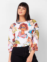 Women's Multicolor Casual Printed Three Quarter Sleeves Top