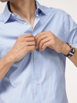 Men's Blue Casual Regular Fit Striped Full Sleeves Shirt