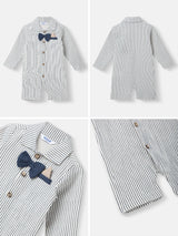 Boys White Casual Striped Romper