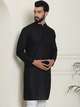 Men's Black Full Sleeves Embroidered Straight Kurta