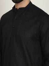Men's Black Full Sleeves Embroidered Straight Kurta