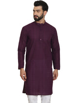 Men's Purple Full Sleeves Embroidered Straight Kurta