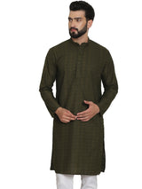 Men's Green Full Sleeves Embroidered Straight Kurta