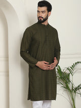 Men's Green Full Sleeves Embroidered Straight Kurta