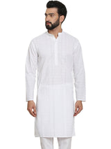Men's White Full Sleeves Embroidered Straight Kurta