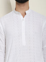 Men's White Full Sleeves Embroidered Straight Kurta