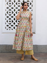 Women's Multicolor Cotton Ethnic Motifs A-line Kurta Set