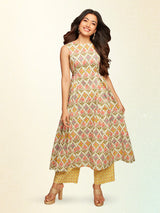 Women's Multicolor Cotton Ethnic Motifs A-line Kurta Set