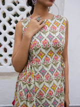 Women's Multicolor Cotton Ethnic Motifs A-line Kurta Set