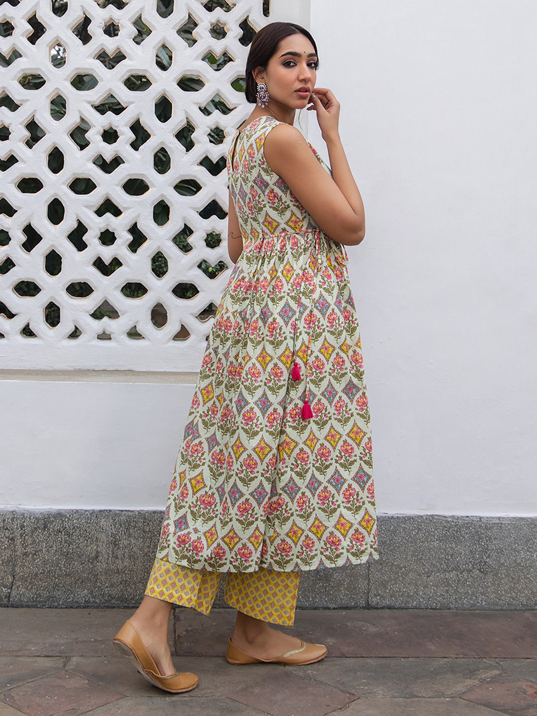 Women's Multicolor Cotton Ethnic Motifs A-line Kurta Set