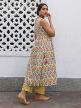 Women's Multicolor Cotton Ethnic Motifs A-line Kurta Set