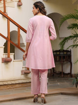 Women's Light Pink Dobby Pure Cotton Self Design A-line Co-ord Set