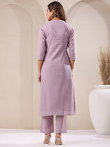Women's Lavender Dobby Pure Cotton Self Design Straight Kurta Pant Set