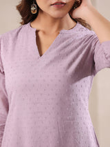 Women's Lavender Dobby Pure Cotton Self Design Straight Kurta Pant Set