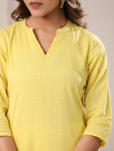 Women's Yellow Dobby Pure Cotton Self Design Straight Kurta Pant Set