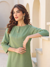 Women's Green Cotton Solid A-line Co-ords Set